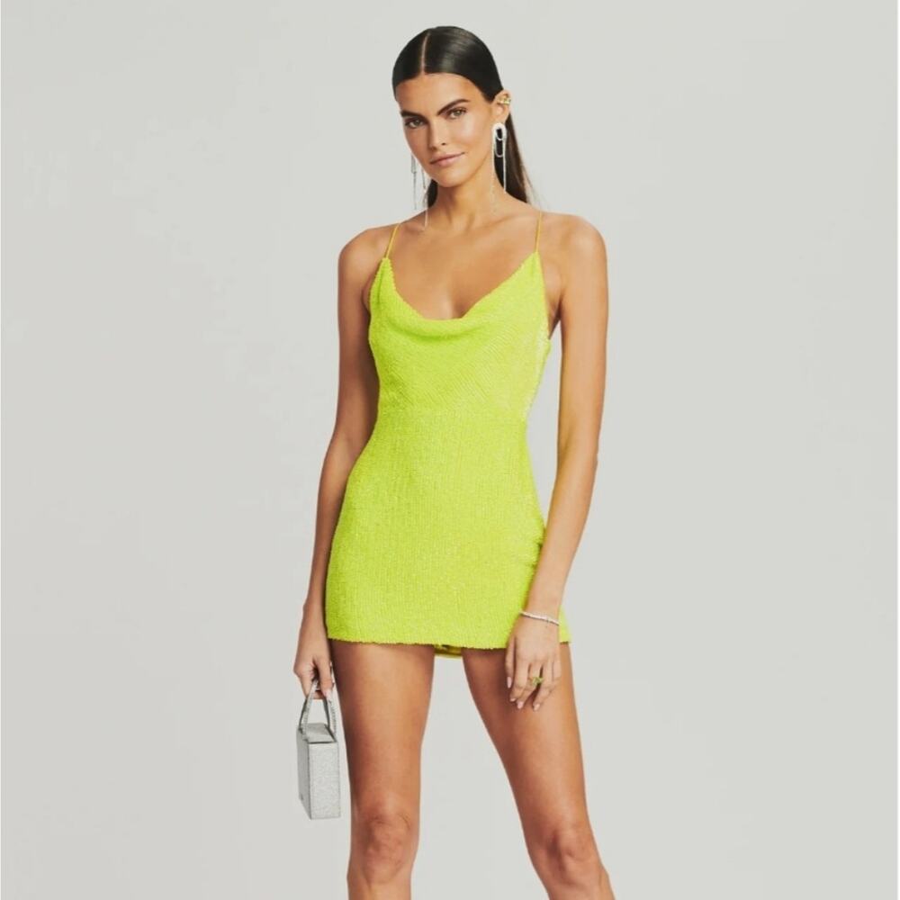 Retrofete Jill Sequin Mini Dress in Neon Yellow Size XS NWT Spaghetti Straps